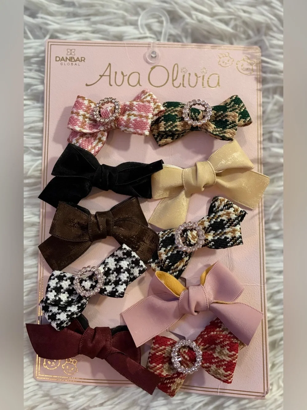 NEW Preppy Hair Bow Barrettes Clips Girls Baby Infant 10 Bows Set Velvet Tweed